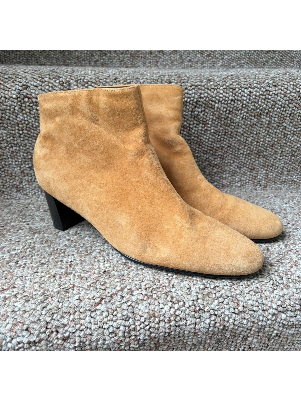 AJ Valenci Leather Ankle Boots Women's Size 9 Tan Side Zipper Fall Block Heel